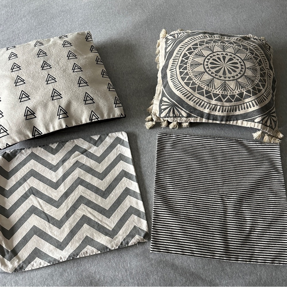 Set of Four Geometric Patterned Pillow Covers